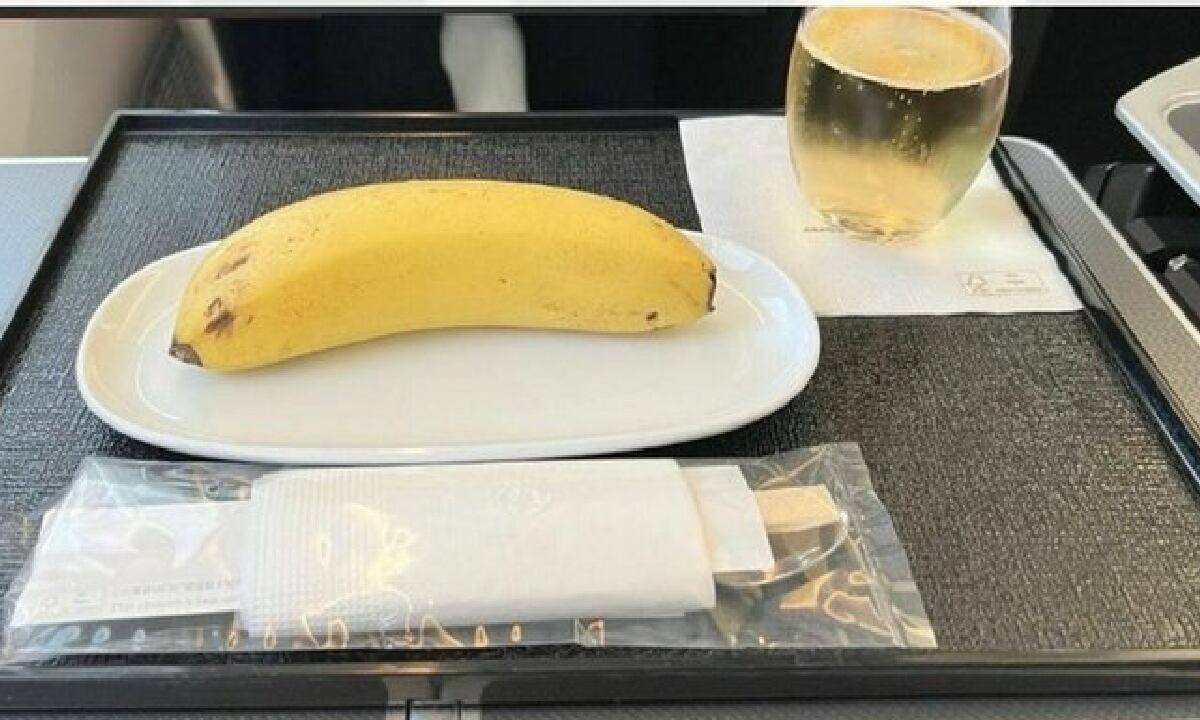 Hombre denuncia que aerolínea le dio un banano con cubiertos cuando solicitó el menú vegano.