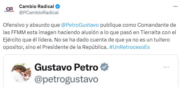 Así reaccionó la bancada de Cambio Radical a la publicación hecha por el presidente Petro.