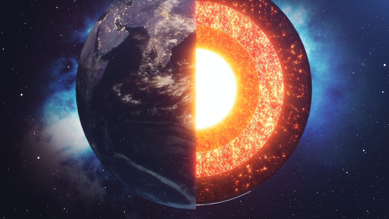 Estructura núcleo Tierra. Capas estructurales de la tierra. La estructura de la corteza terrestre. Sección transversal de la Tierra en vista espacial. Elementos de esta imagen proporcionada por la NASA.