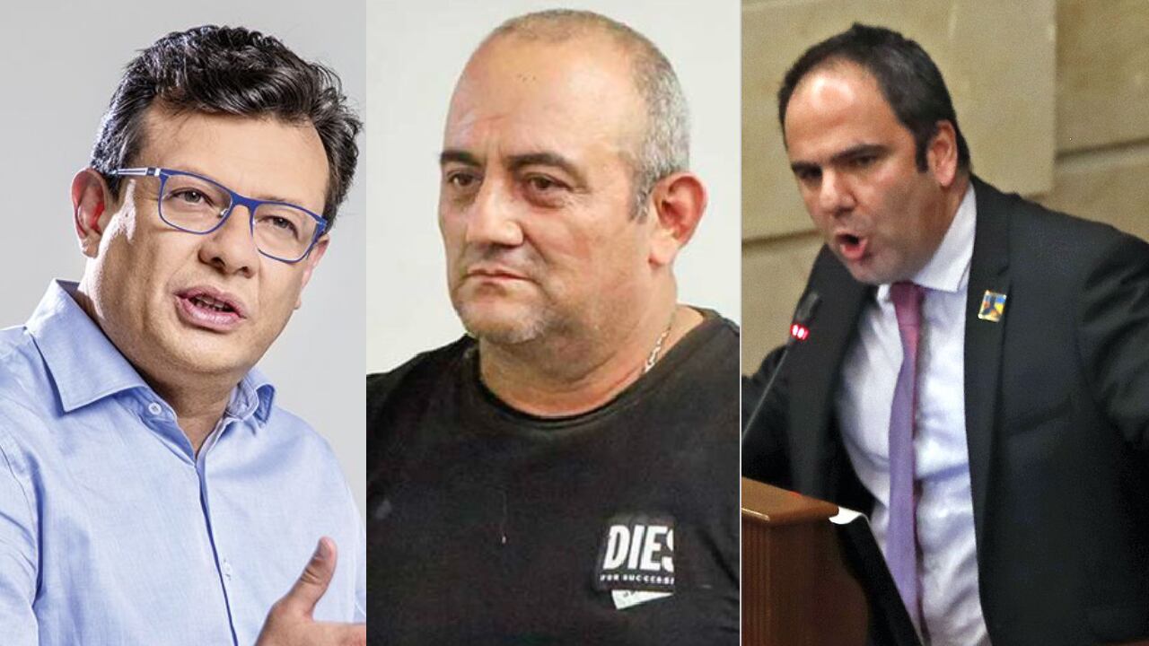 Hollman Morris (i) y Gabriel Vallejo (d) debatieron sobre el tema de la extradición de Otoniel (c) y si la verdad debe ser dicha en el país o en el extranjero