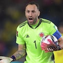 Colombia's goalkeeper David Ospina gestures during the South American qualification football match for the FIFA World Cup Qatar 2022 between Colombia and Argentina at the Roberto Melendez Metropolitan Stadium in Barranquilla, Colombia, on June 8, 2021.
Raul ARBOLEDA / AFP