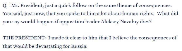 "Dejé claro que creo que las consecuencias de eso serían devastadoras para Rusia", dijo Biden