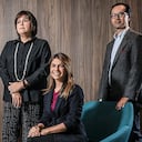 De izquierda a derecha, Adriana Lucía Navas, directora de Comunicaciones y Mercadeo; Gustavo Ramírez, vicepresidente de Inversiones; María Lorena Gutiérrez, presidenta; Paula Durán, directora de Sostenibilidad, y Alejandro Sánchez, vicepresidente ejecutivo de Banca de Inversión.