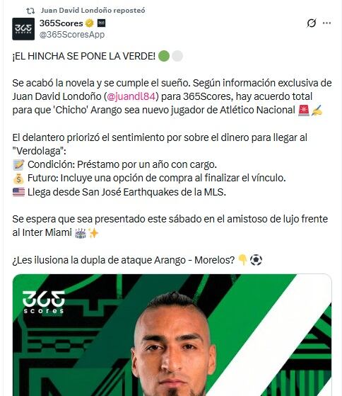 Pantallazo X: @365ScoresApp