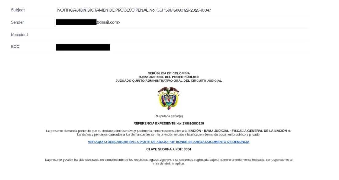 El virus DCRAT se oculta en mensajes falsos con logos oficiales y lenguaje jurídico que engañan con supuestas notificaciones judiciales.
