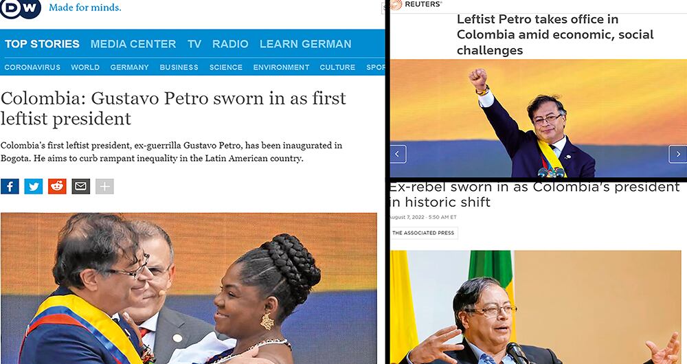   La prensa internacional mencionó constantemente que Petro formó parte de la guerrilla del M-19 y que es el primer mandatario de izquierda en llegar al poder en Colombia.