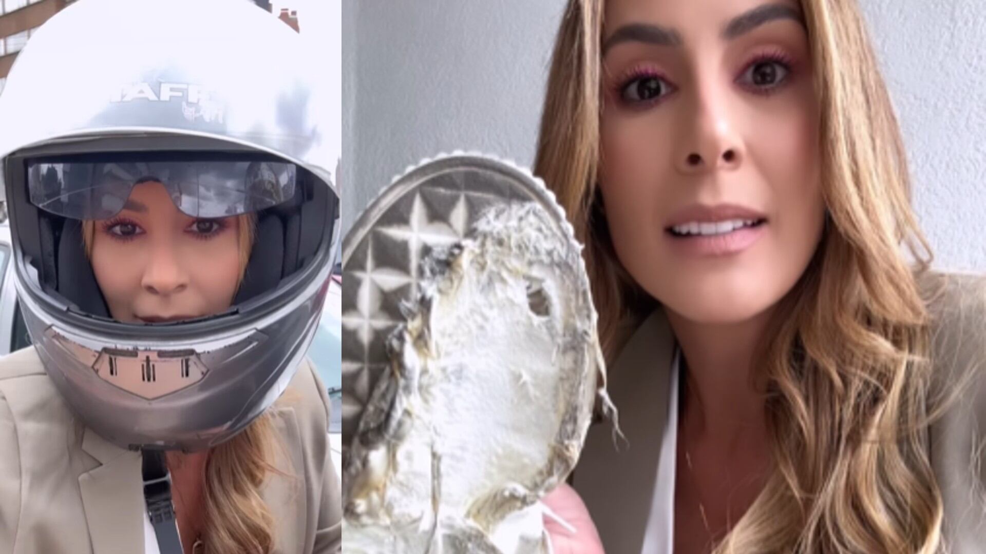 A la presentadora se le derritió el zapato en el exosto de una moto.