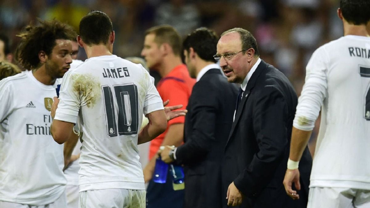 James Rodríguez y Rafa Benítez durante la temporada de Real Madrid en 2015
