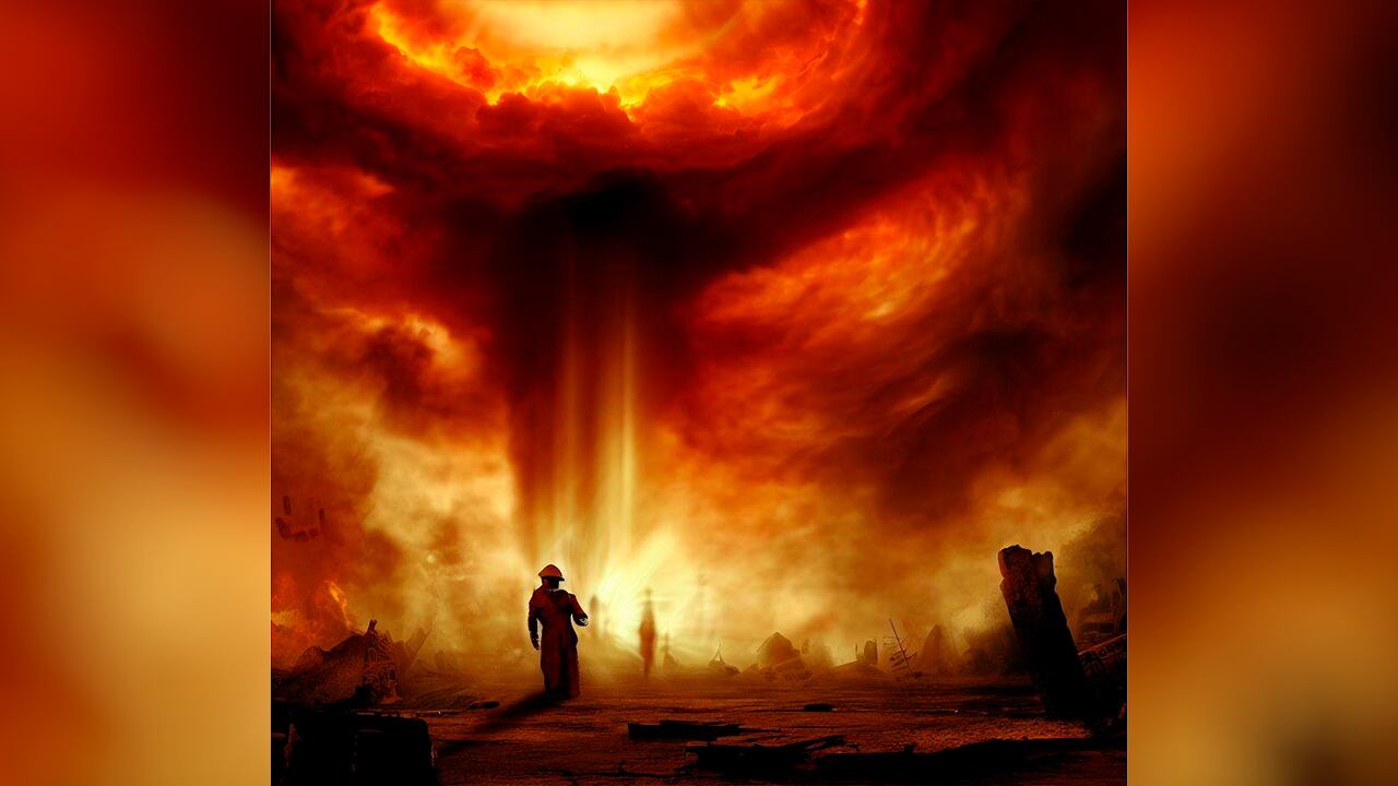 Ilustración creada por una inteligencia artificial del Apocalipsis.