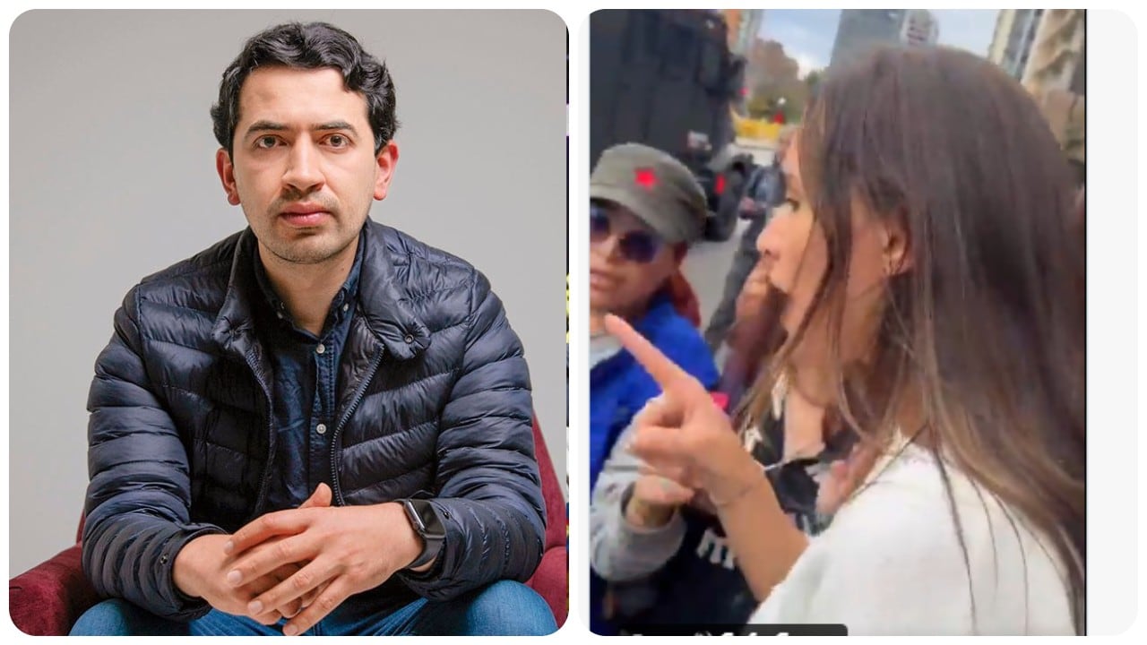 Daniel Briceño muestra a María Fernanda Carrascal increpando a las autoridades.