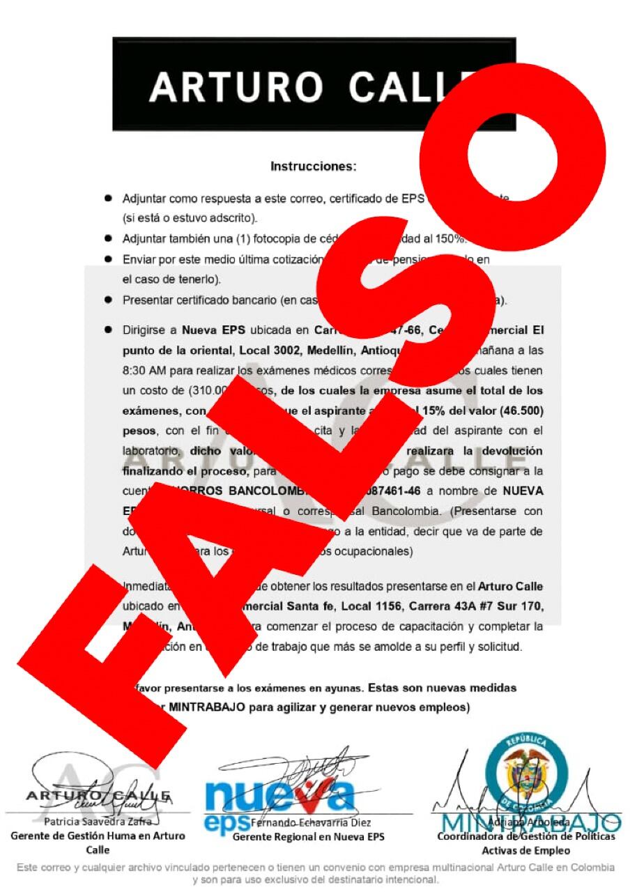 Documentos estafadores Arturo Calle