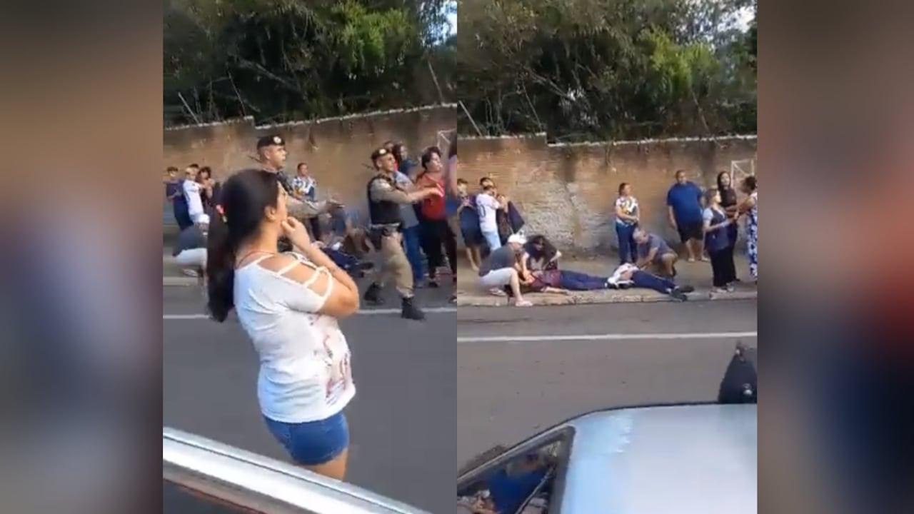 Imágenes viralizadas en redes sociales y divulgadas en sitios de noticias mostraron el momento en que el supuesto atacante era detenido en una parte exterior del centro educativo.