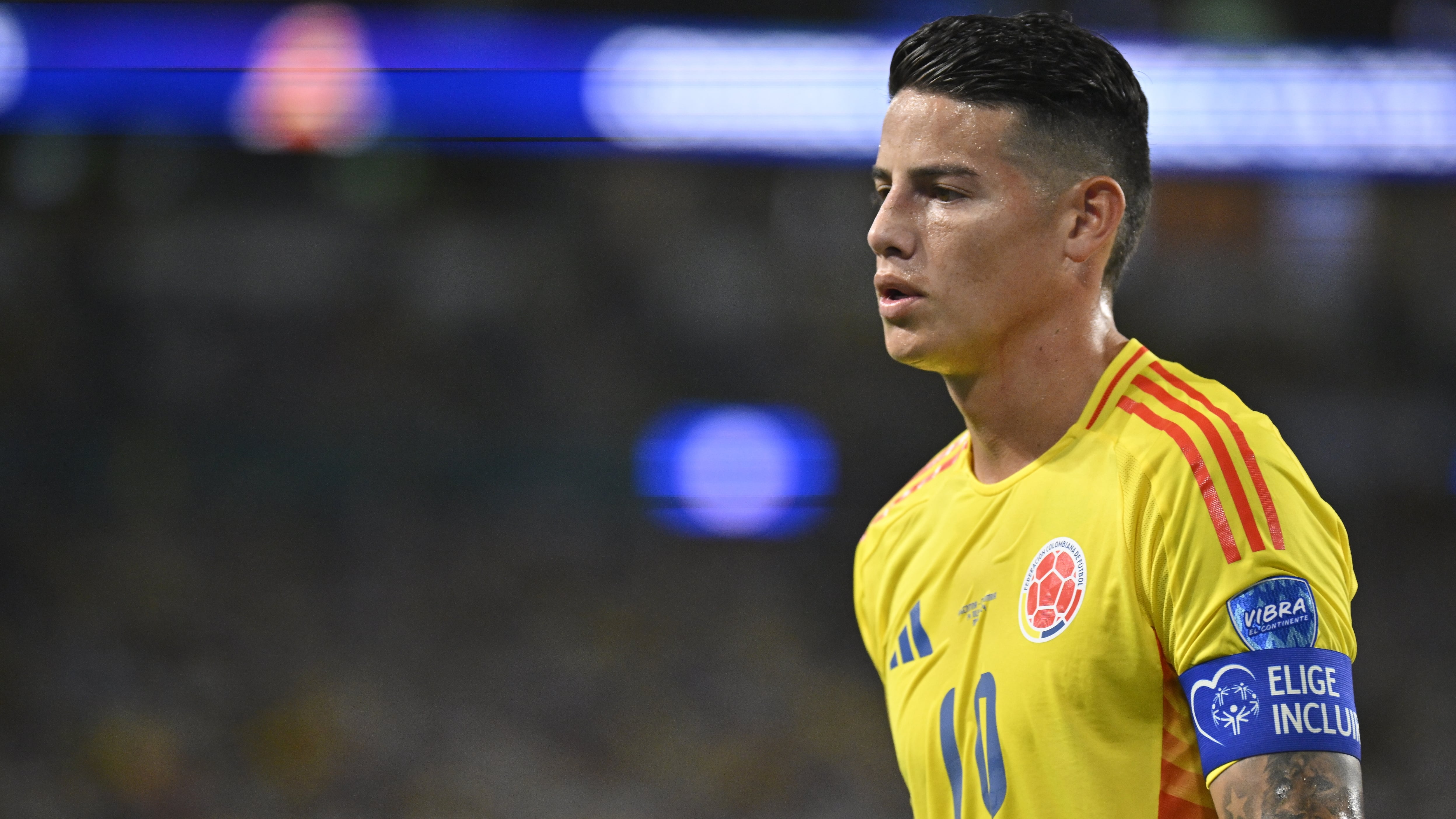 MIAMI GARDENS, FLORIDA - JULY 14: James Rodriguez of Colombia in action during the final match of Copa America between Argentina and Colombia at Hard Rock Stadium in Miami, Florida, United States on July 14, 2024. (Photo by Miguel J Rodriguez Carrillo/Anadolu via Getty Images)