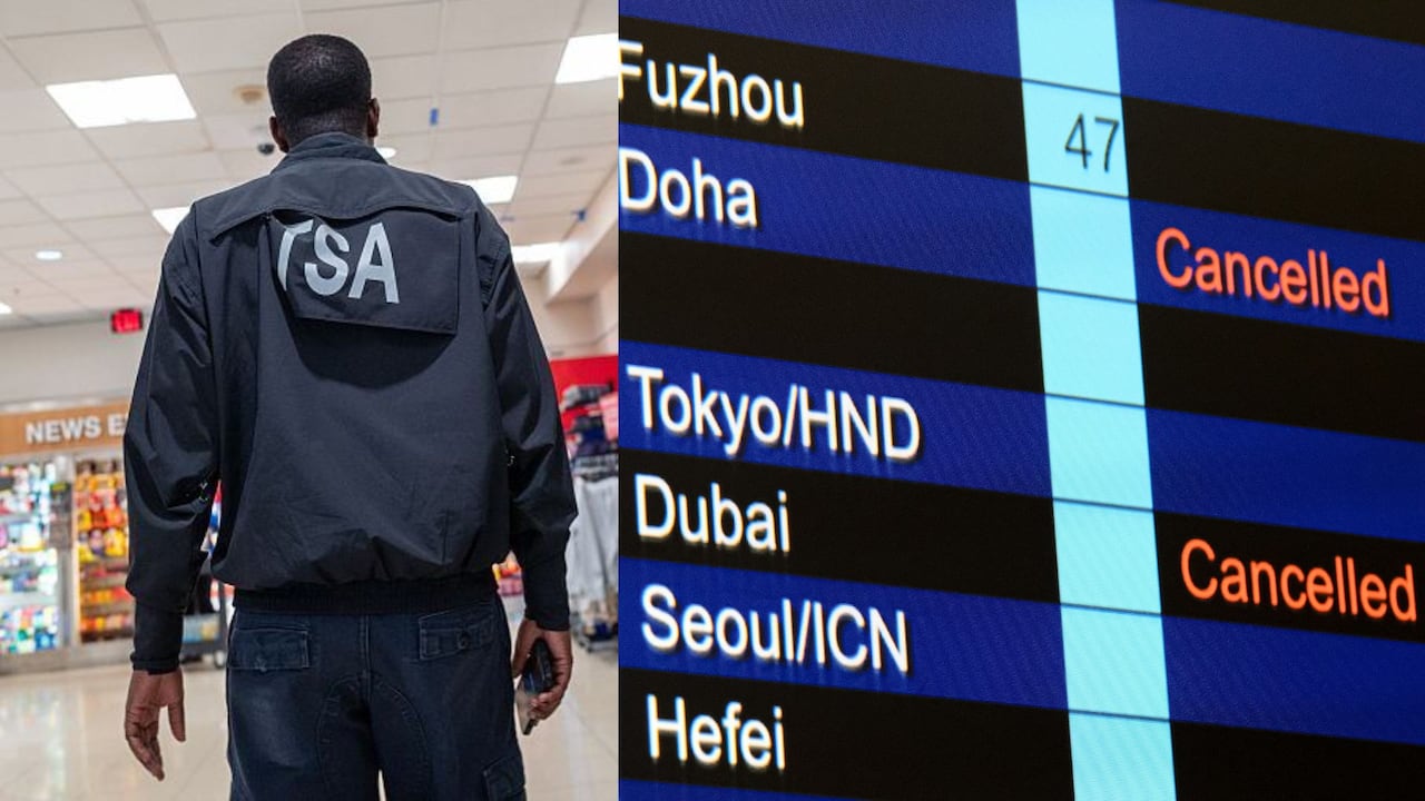 Agentes de la TSA protestan tras semanas de trabajo sin salario durante el cierre del gobierno, mientras aeropuertos enfrentan filas y retrasos por la escasez de personal.