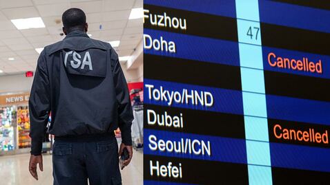 Agentes de la TSA protestan tras semanas de trabajo sin salario durante el cierre del gobierno, mientras aeropuertos enfrentan filas y retrasos por la escasez de personal.