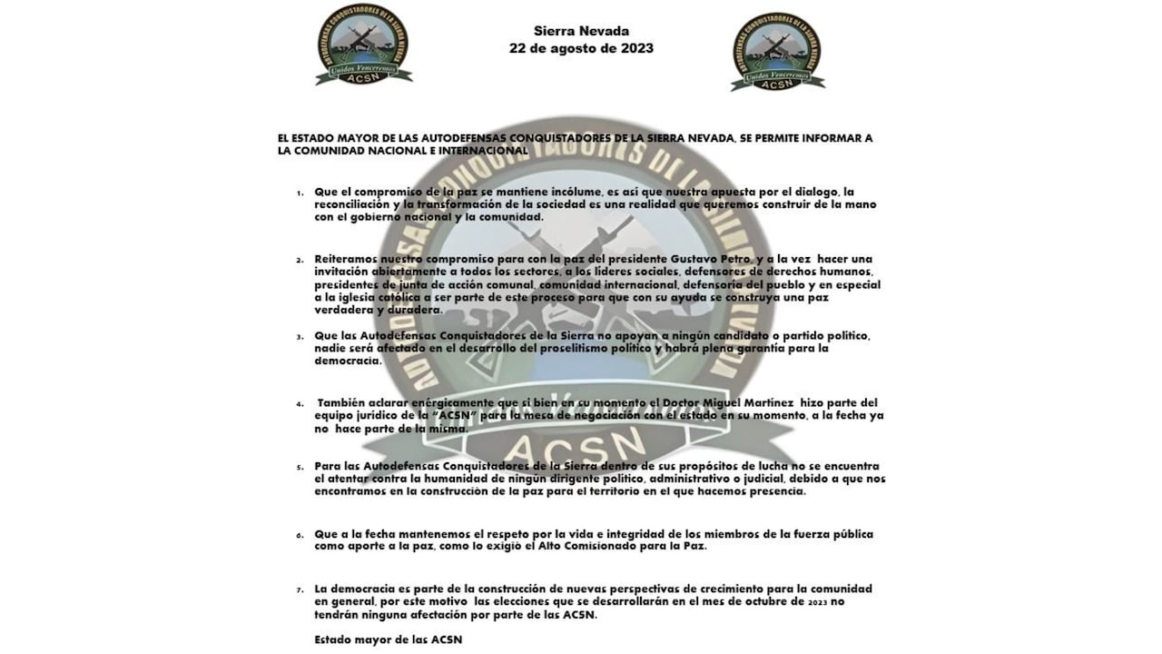 Comunicado de las Autodefensas Conquistadoras de la Sierra Nevada.