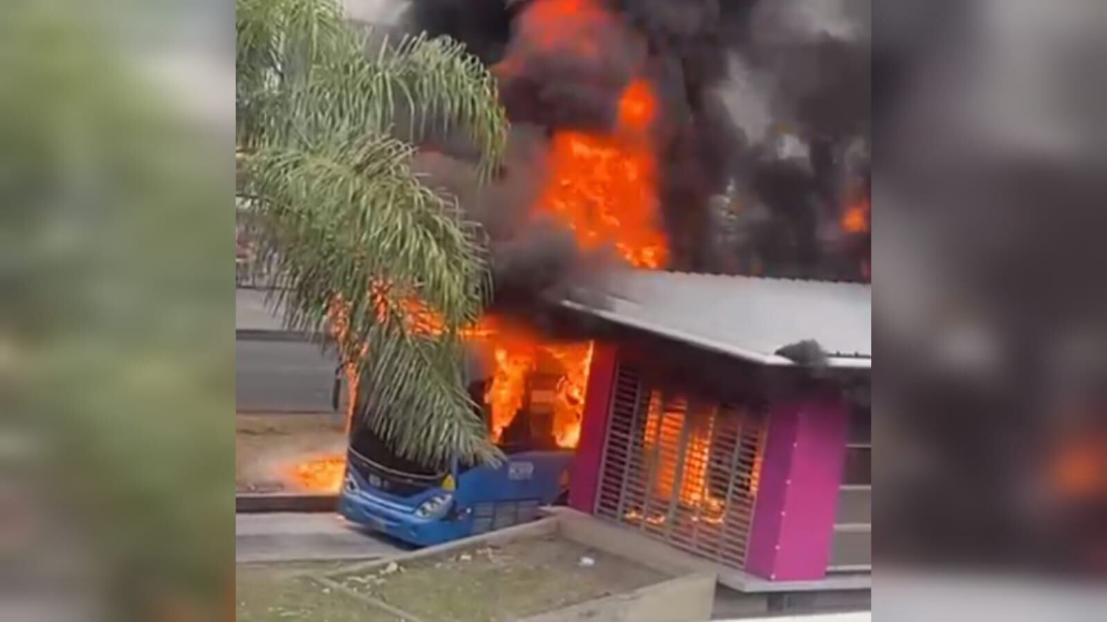 Pánico en Cali: un bus del MIO se incendió en plena avenida.