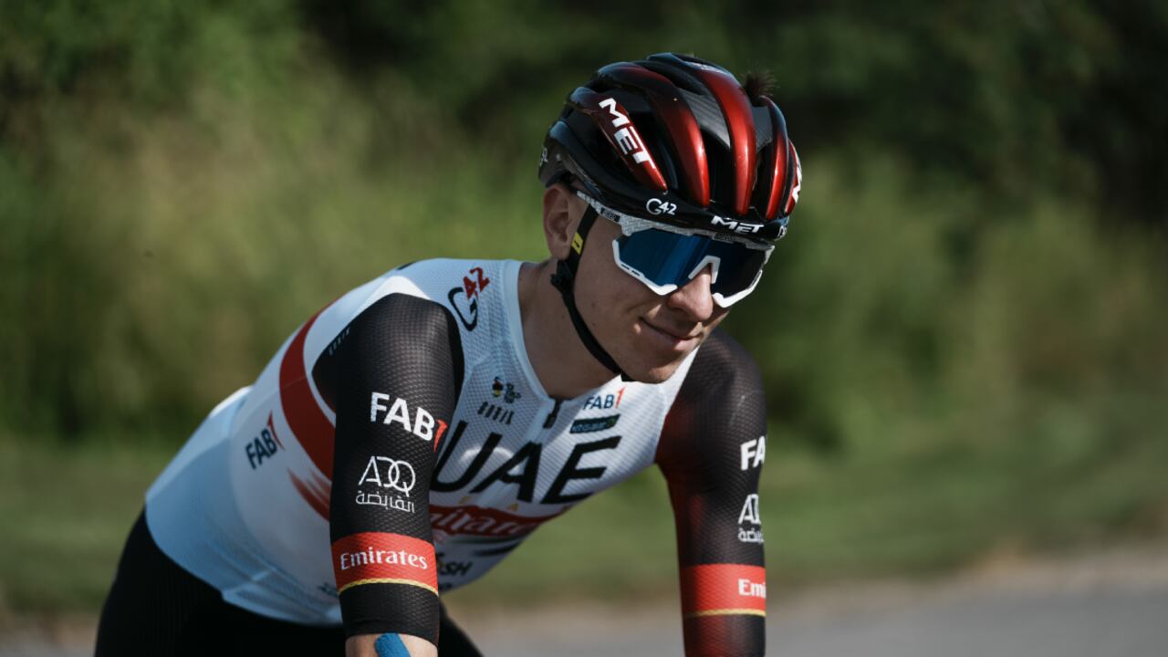 Slovenia's Tadej Pogacar rides during a training near Copenhagen, Denmark, Wednesday, June 29, 2022. (AP/Thibault Camus)