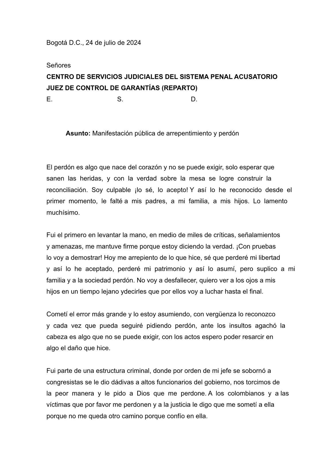 Sneyder PInilla, exsubdirector de la UNGRD, pidió perdón por participar en escándalo de corrupción.