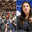 El senador Gustavo Petro, la comunidad colombiana que lo escuchó en España y Karen Abudinen, exministra