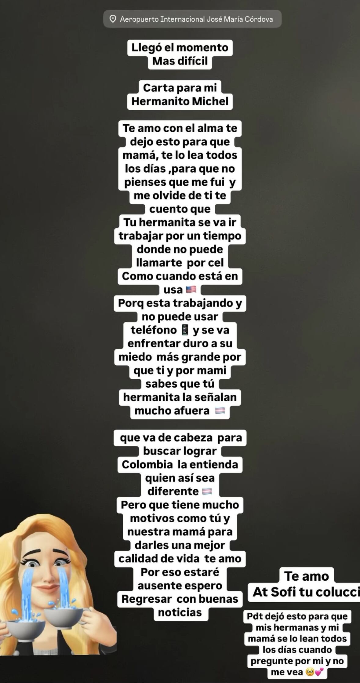 La creadora de contenido le escribió un emotivo mensaje a su hermano, horas antes de ingresar a 'La casa de los famosos'.