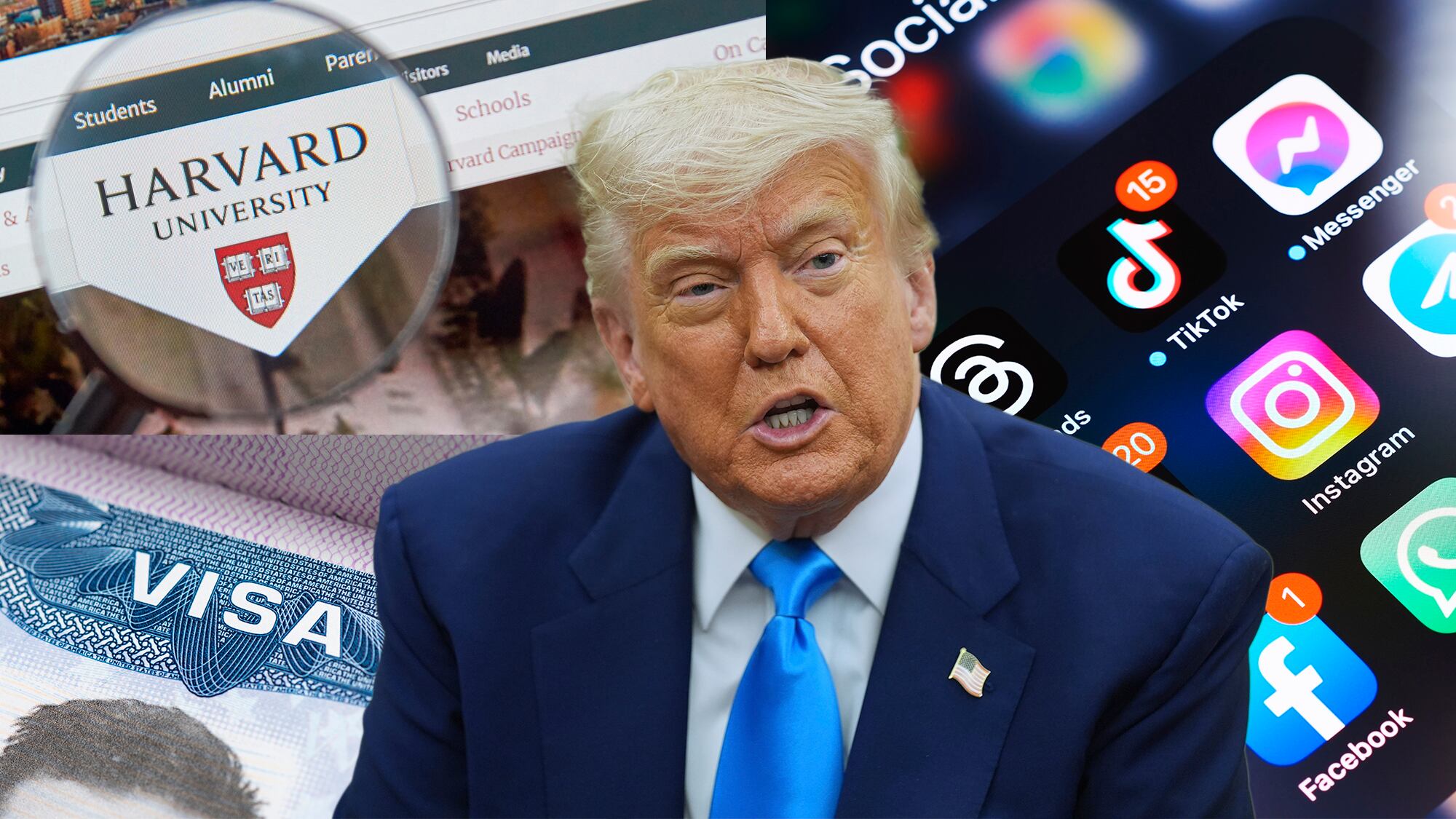 Donald Trump  redes sociales visa a estados unidos, Harvard