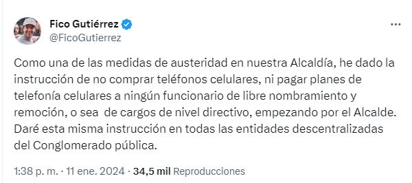 Trino de Federico Gutiérrez con el anuncio
