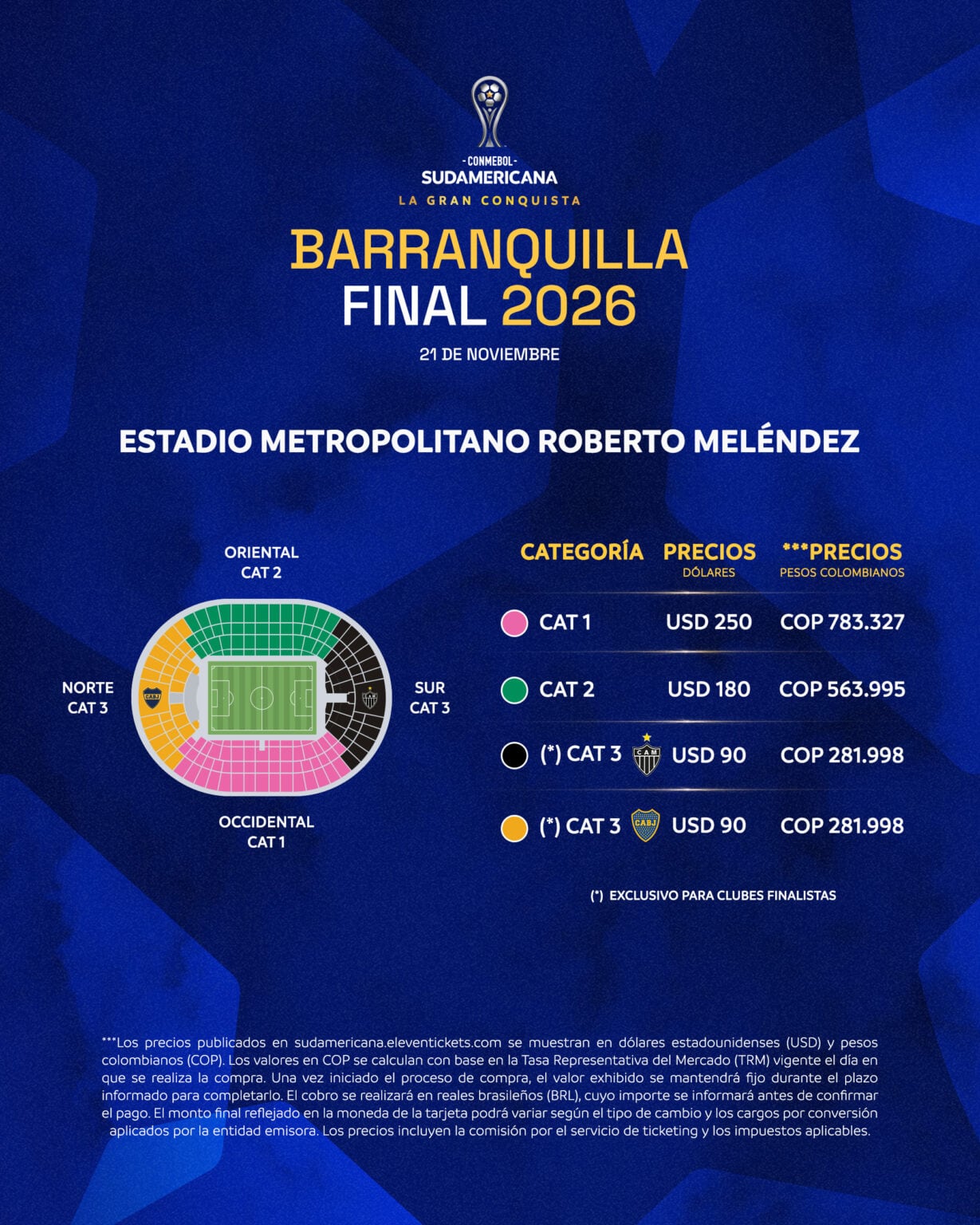 La final entre Boca Juniors y Atlético Mineiro ya tiene precios de boletería y fechas clave para los hinchas.