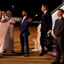 U.S. Secretary of State Antony Blinken arrives in Riyadh, Saudi Arabia, Friday Oct. 13, 2023, and is greeted by MFA Undersecretary for Protocol Affairs Abdulmajeed Alsmari after stops in Jordan, Qatar, and Bahrain in the same day. (AP Photo/Jacquelyn Martin, Pool)