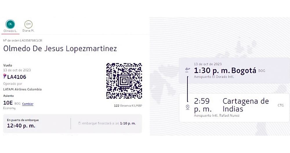 Vuelo de Olmedo López a Cartagena.