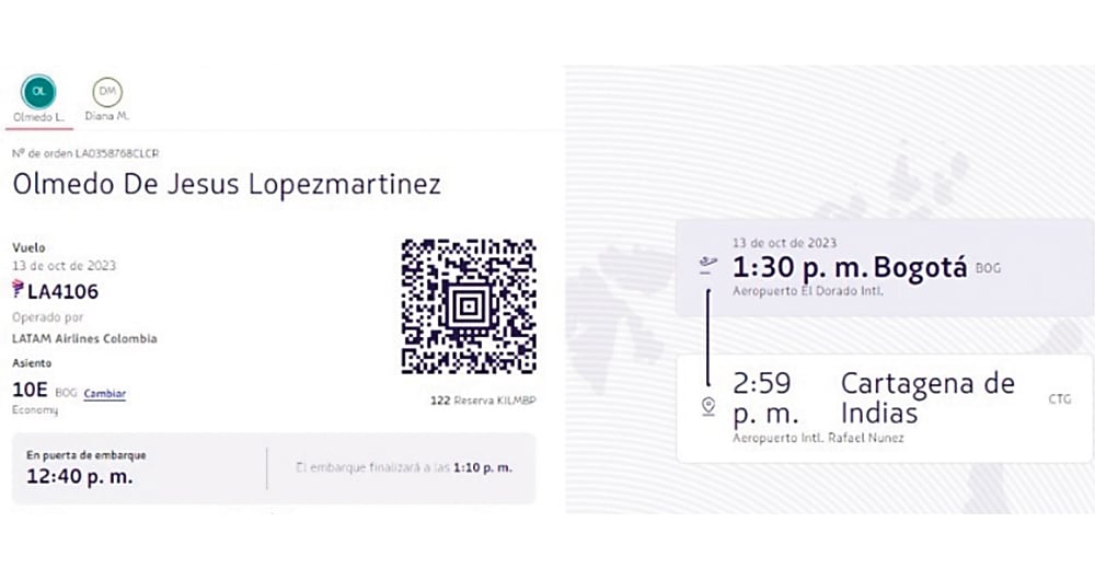 Vuelo de Olmedo López a Cartagena.