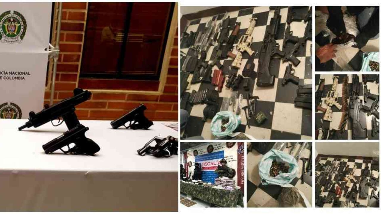 En un solo operativo realizado el martes 16 de abril en Bello, la Fiscalía incautó diez armas entre pistolas, revólveres y uzis, además de cartuchos y silenciadores.