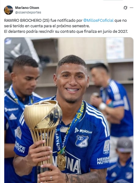 Ramiro Brochero seguirá su carrera fuera de Millonarios en 2026