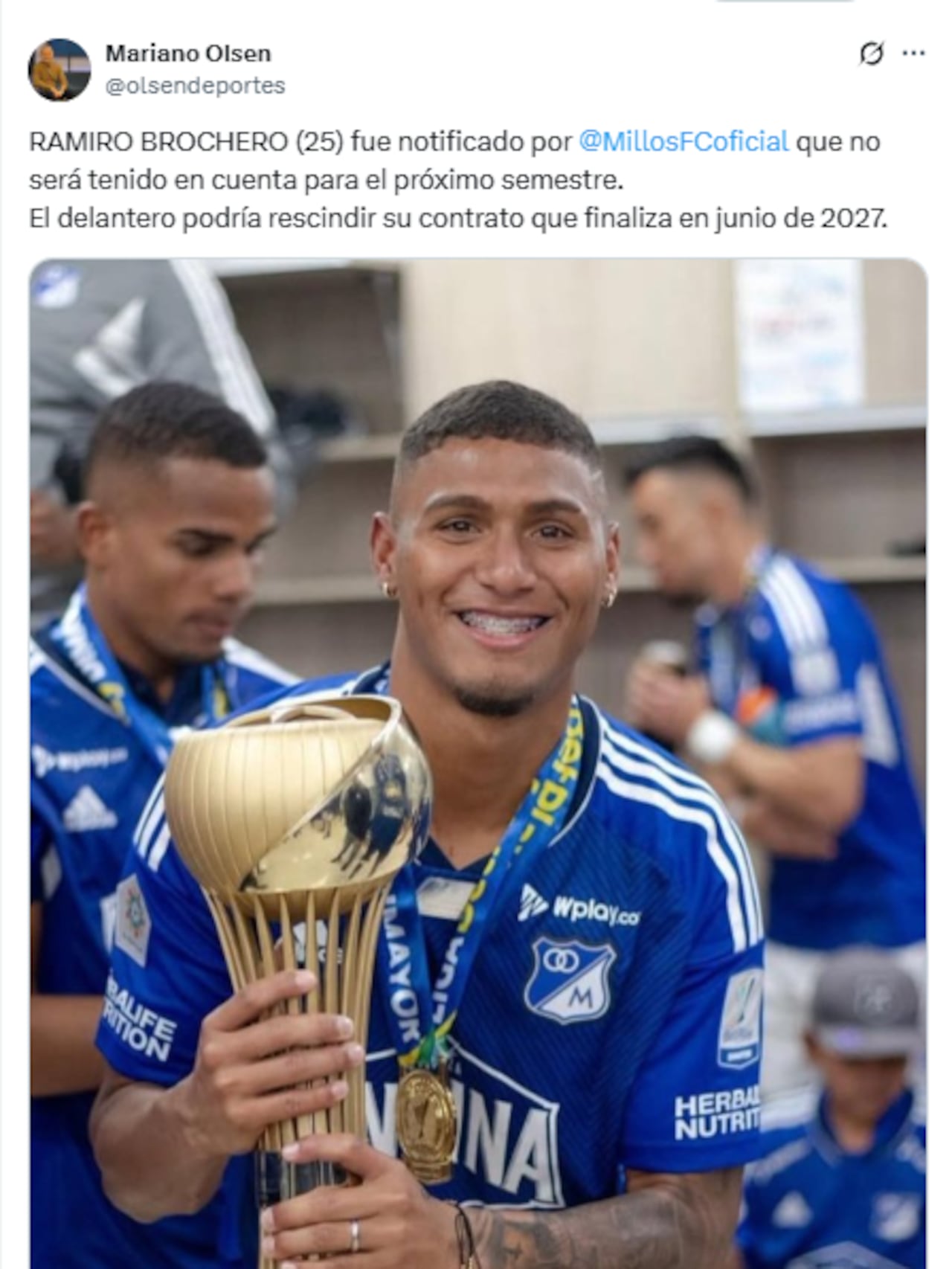 Ramiro Brochero seguirá su carrera fuera de Millonarios en 2026