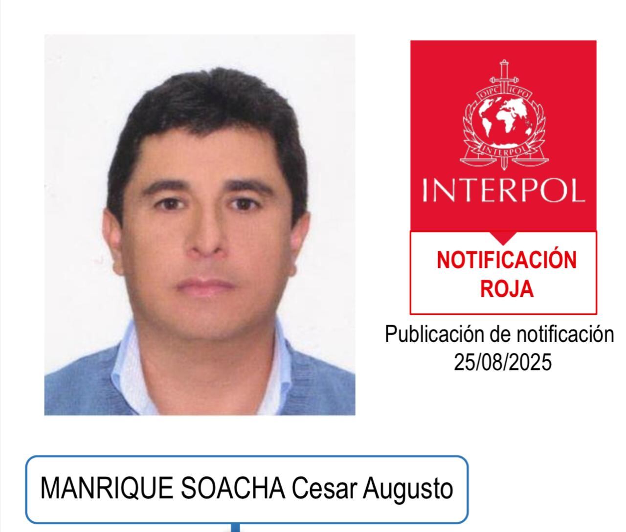 Circular roja de Interpol en contra de César Manrique Soacha