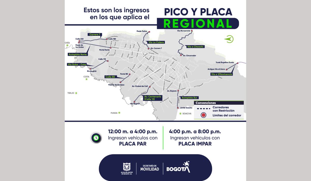 Esquema del pico y placa regional para el 13 de mayo de 2024