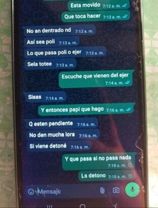 Una de las conversaciones que tiene en poder la Policía por el atentado de la moto bomba en Jamundí.