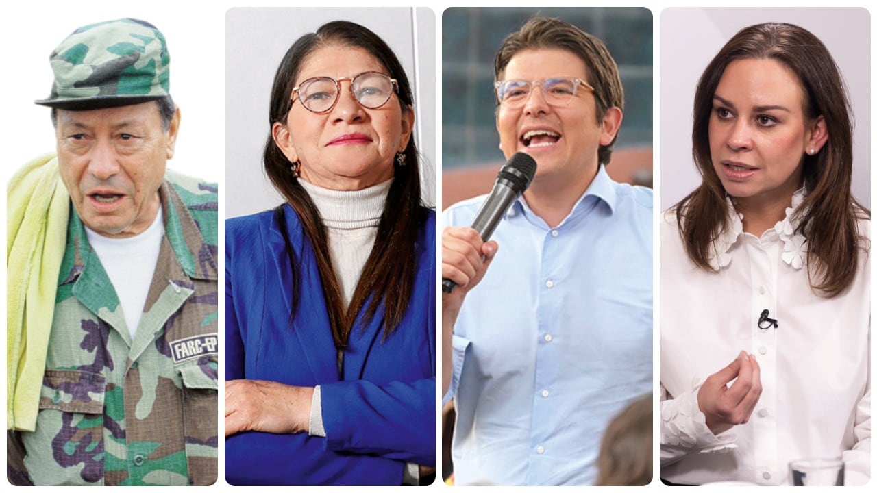 Manuel Marulanda, alias Tirofijo, Sandra Ramírez, Miguel Uribe Turbay y María Claudia Tarazona.