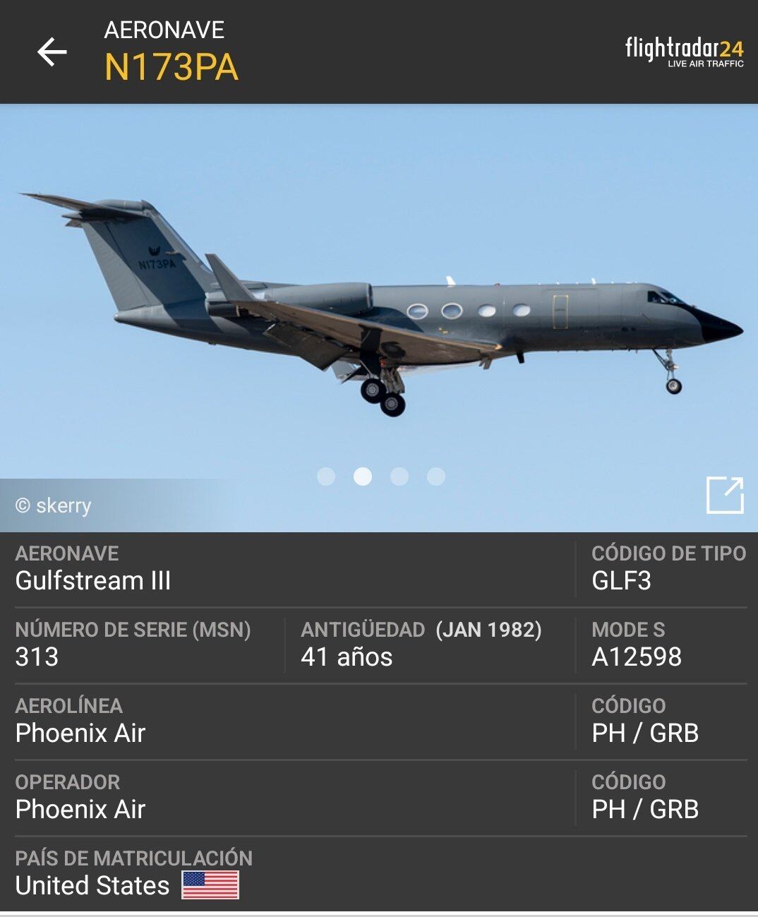 NTN24, informó que se trata del avión “de matrícula N713PA, conocido como Ebola Jet,  según algunos es el favorito de los negociadores de Joe Biden con el régimen de Nicolás Maduro”.