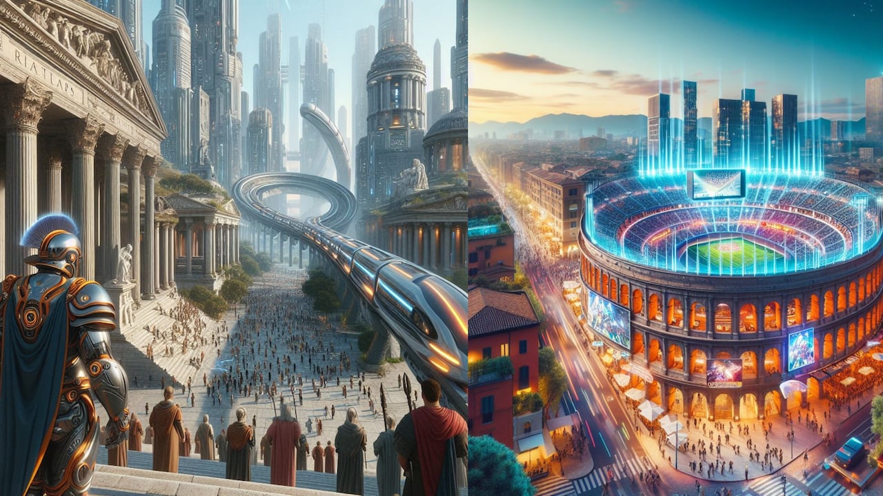 La IA Bing Image Creator generó piezas alusivas a cómo ser vería el Imperio romano en la actualidad.