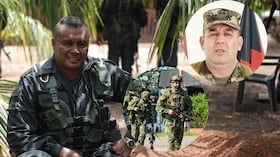 Alias Calarcá, general José Miguel Huertas y soldados del Ejército.