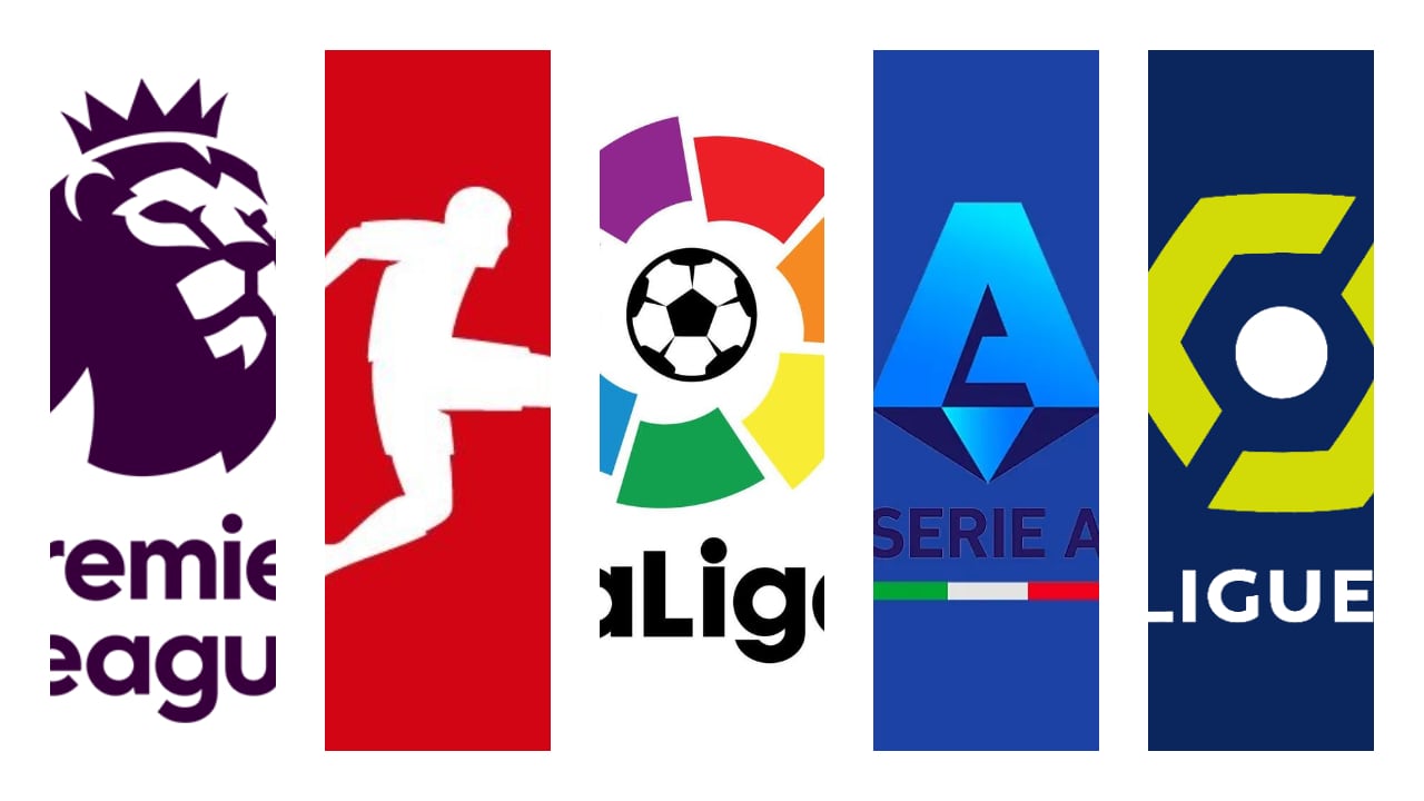 Imágenes oficiales de la Liga Premier, Bundesliga, LaLiga, Serie A y Ligue 1, respectivamente