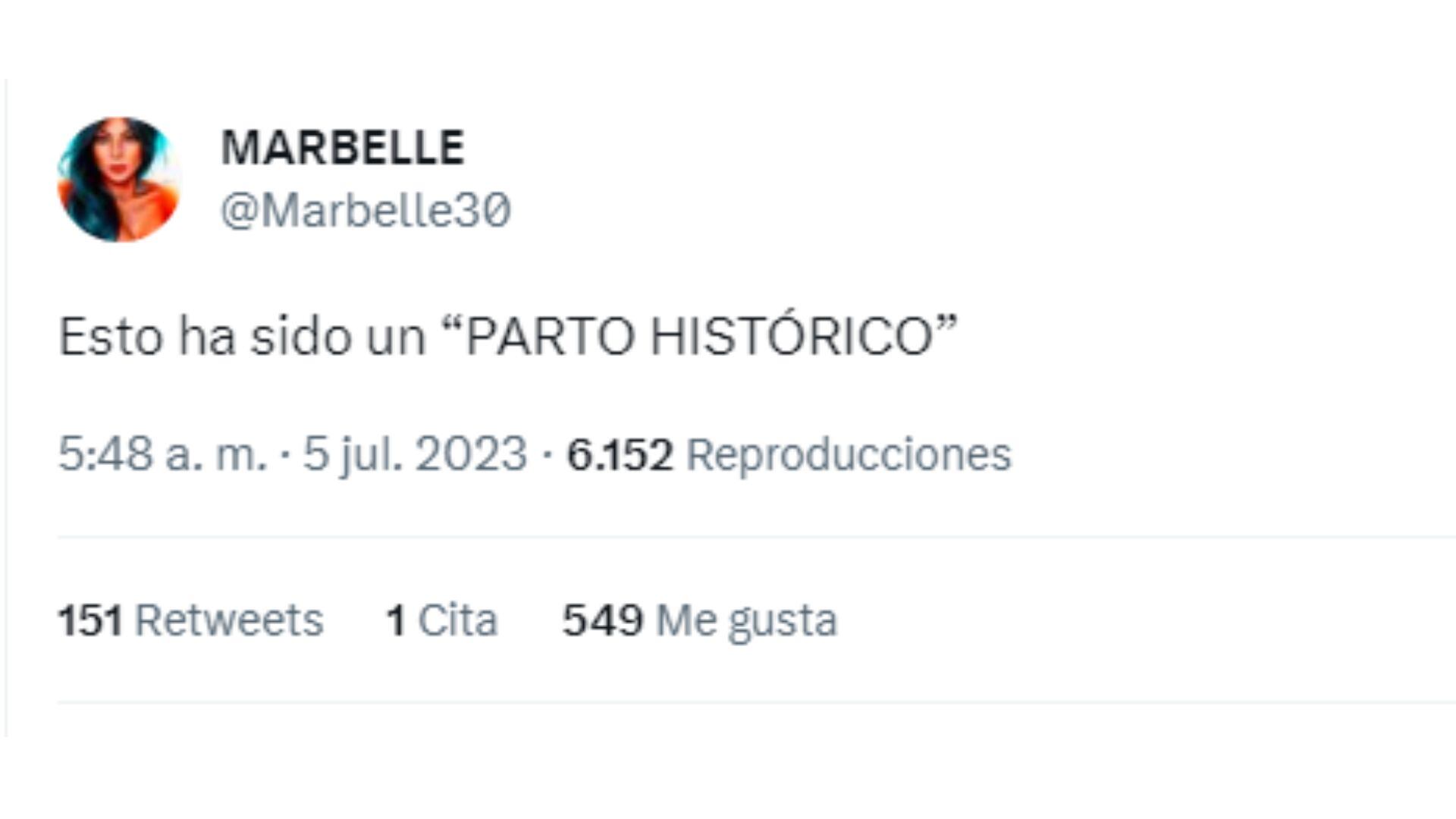 Tweet de Marbelle criticando al gobierno de Gustavo Petro.