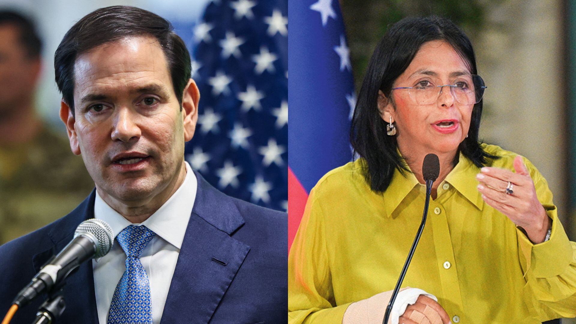 Marco Rubio, secretario de Estado de Estados Unidos, y Delcy Rodríguez, presidenta interina de Venezuela, en el centro de la tensión política tras la captura de Nicolás Maduro.