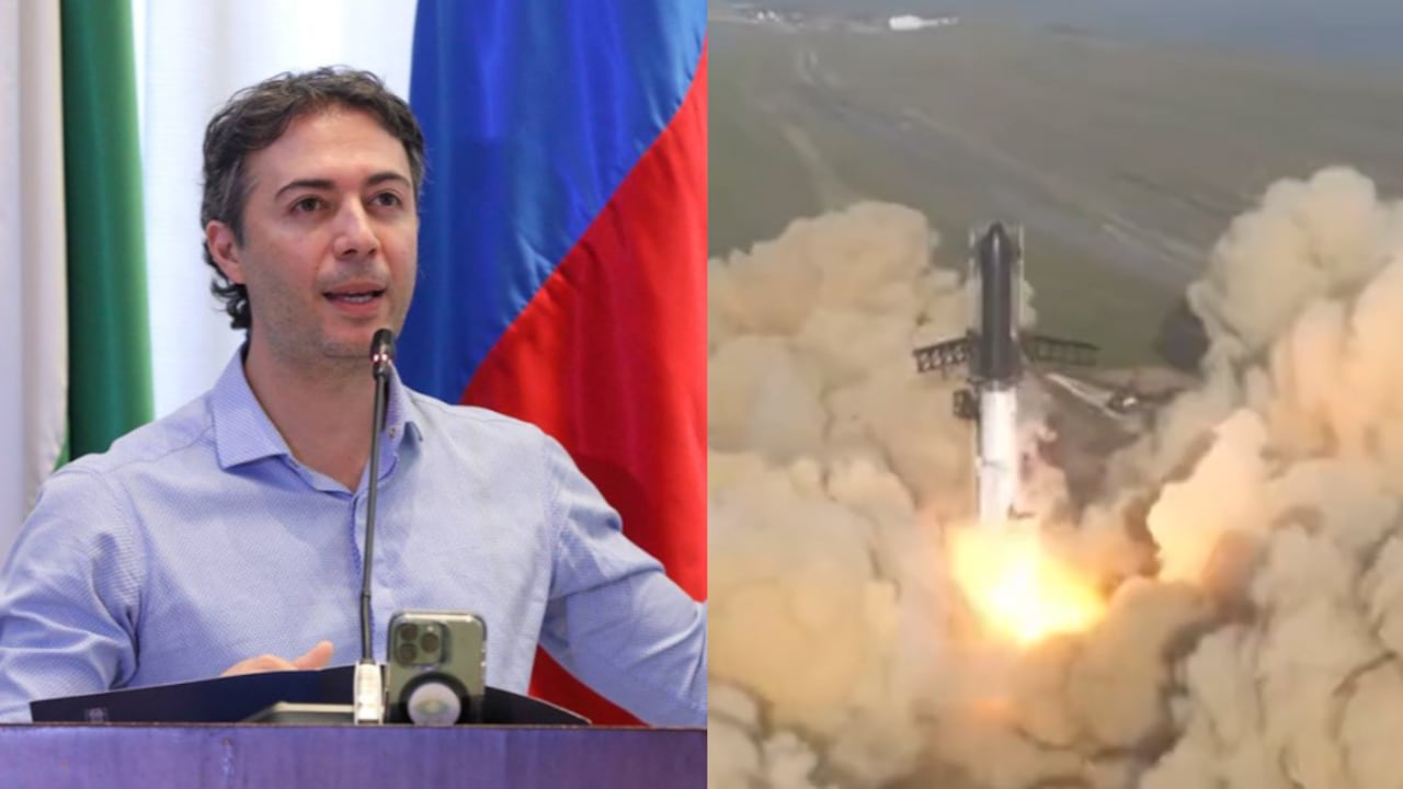 Foto 1: alcalde Daniel Quintero; foto 2: cohete Starship.
