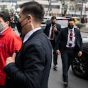 Peru's President Pedro Castillo arrives to the prosecutor's office building in Lima on September 5, 2022. - Peru's President Pedro Castillo and his wife Lilia Paredes are facing separate court hearings on Monday, accused by prosecutors of leading an alleged corruption network that operated from the government palace. (Photo by Ernesto BENAVIDES / AFP)