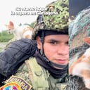 Infante de Marina rescató a una gata en medio de la selva.