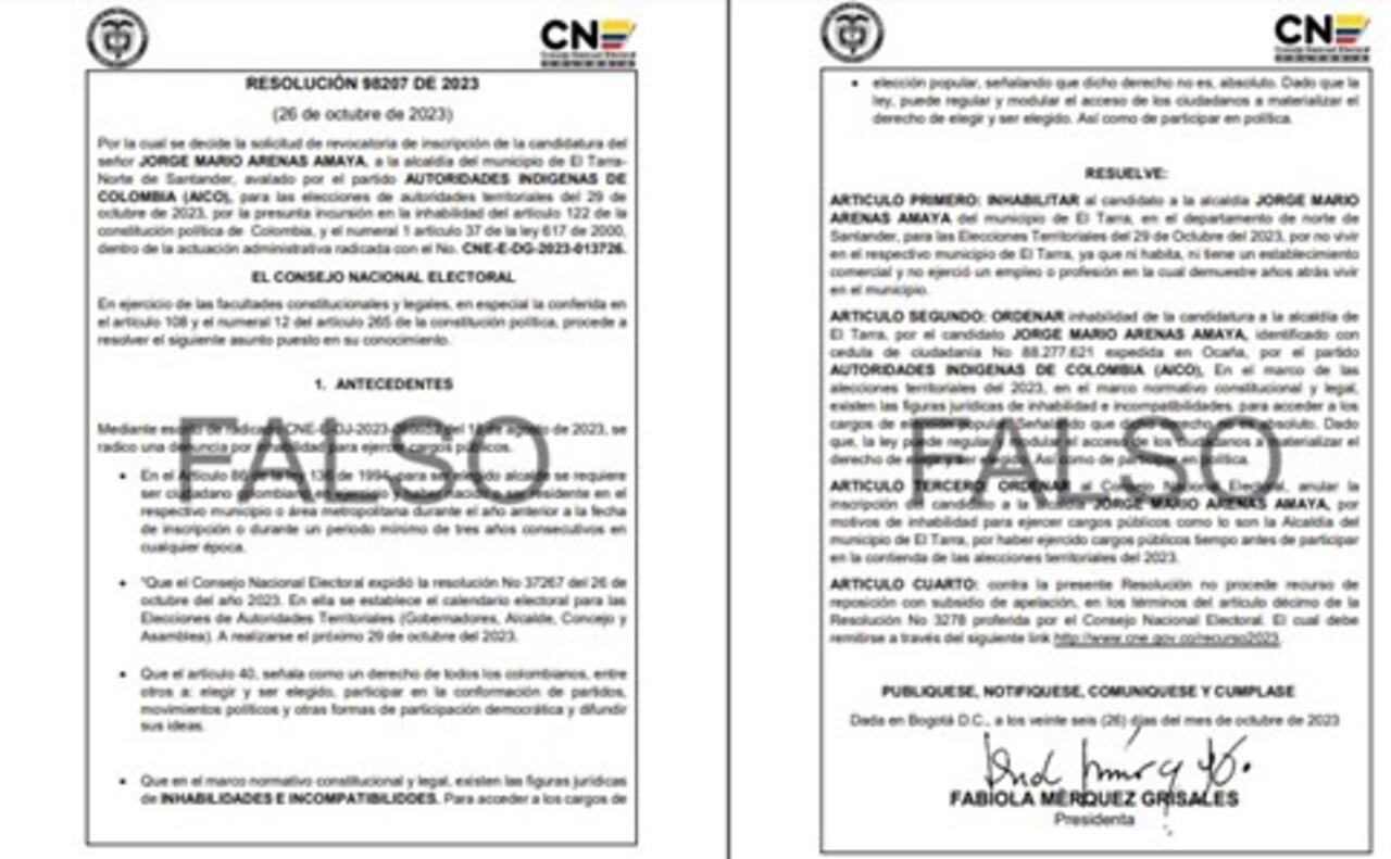 “Como ejemplo de lo anterior, damos a conocer dos resoluciones en las que se usaron los logos y los nombres de miembros de esta corporación, sin autorización, para dar información errónea y confundir al electorado”, dijo la entidad.