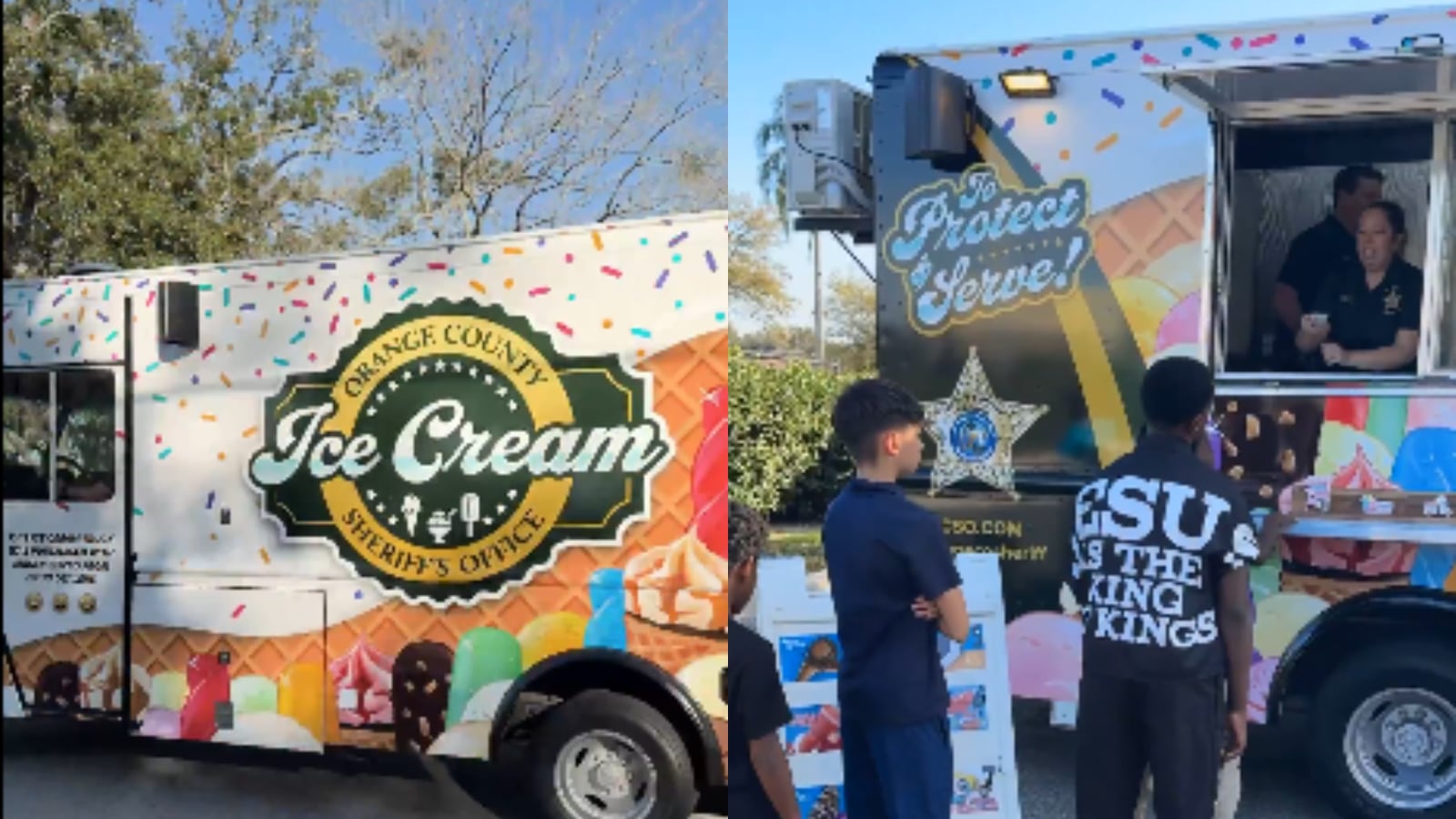 El camión de helados del Sheriff del Condado de Orange reparte golosinas gratuitas a niños usando fondos confiscados a narcotraficantes.