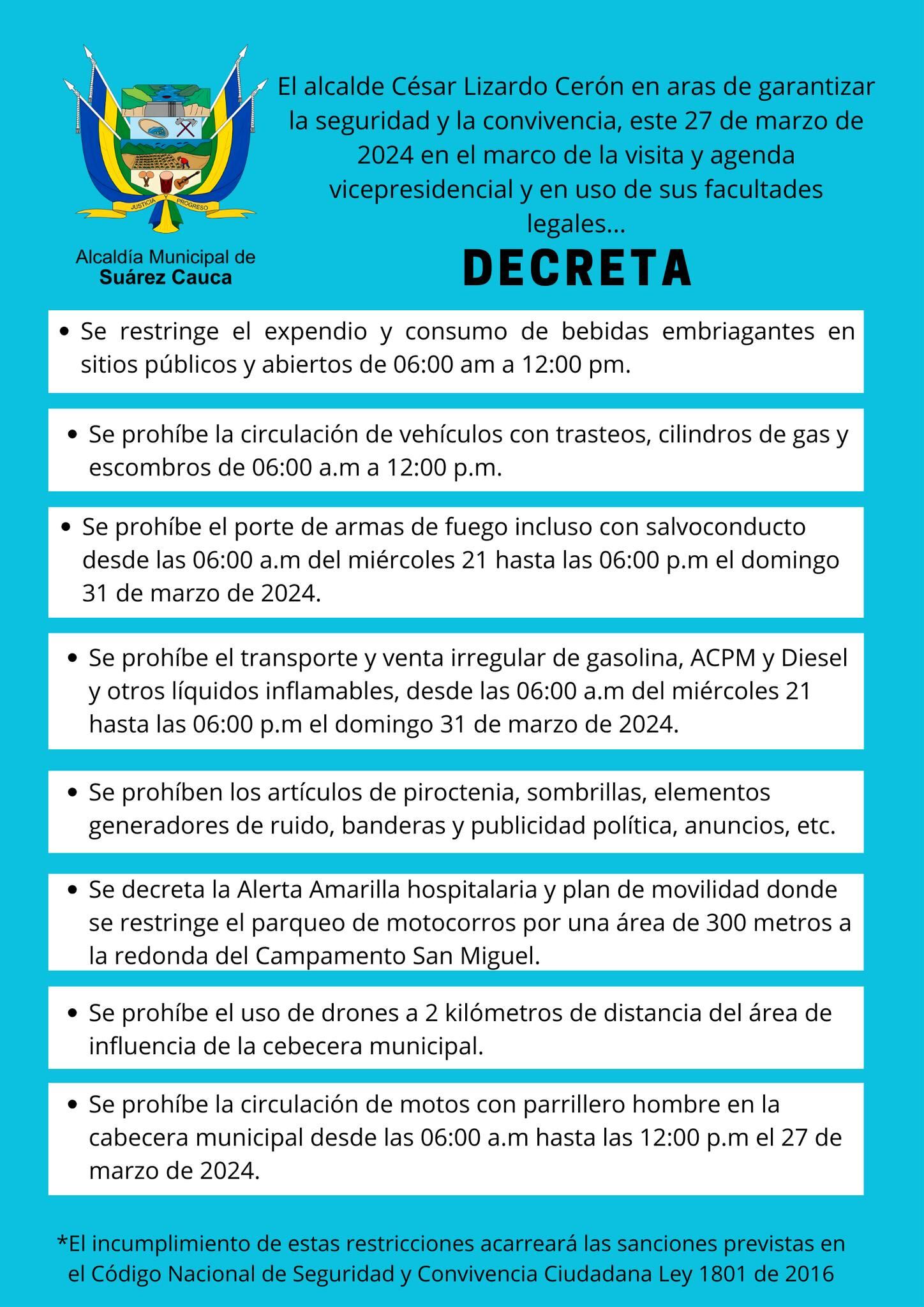 Circular de la Alcaldía de Suárez.